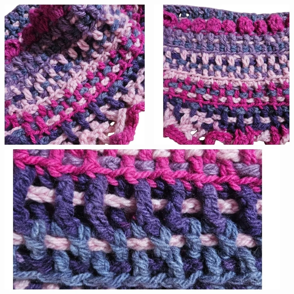 8-way Crochet Scarf Chuncky Cupcakes Blackberry Sorbet Color Winter handmade